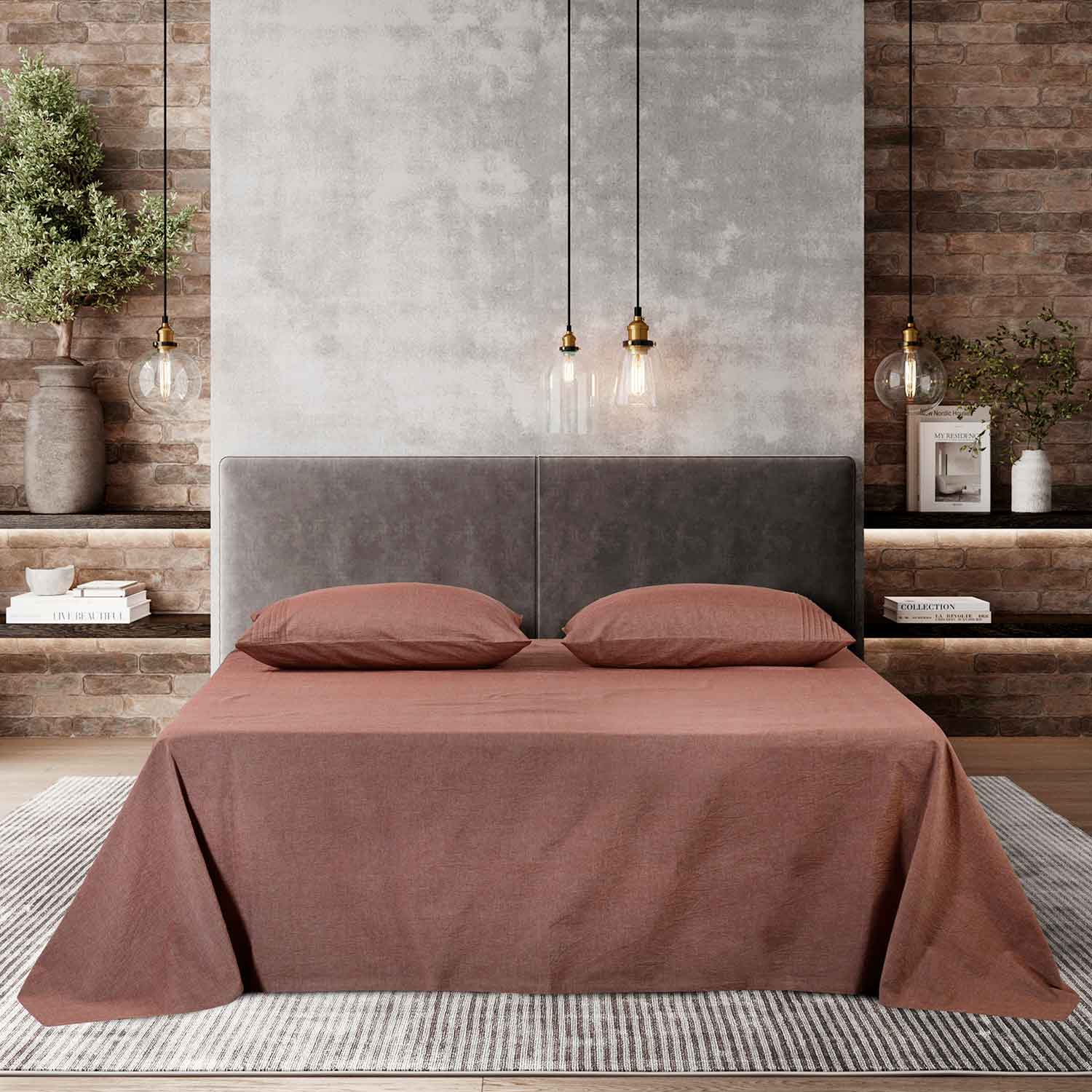 Простыня классическая  "Сканди"  терракотовая/180х240