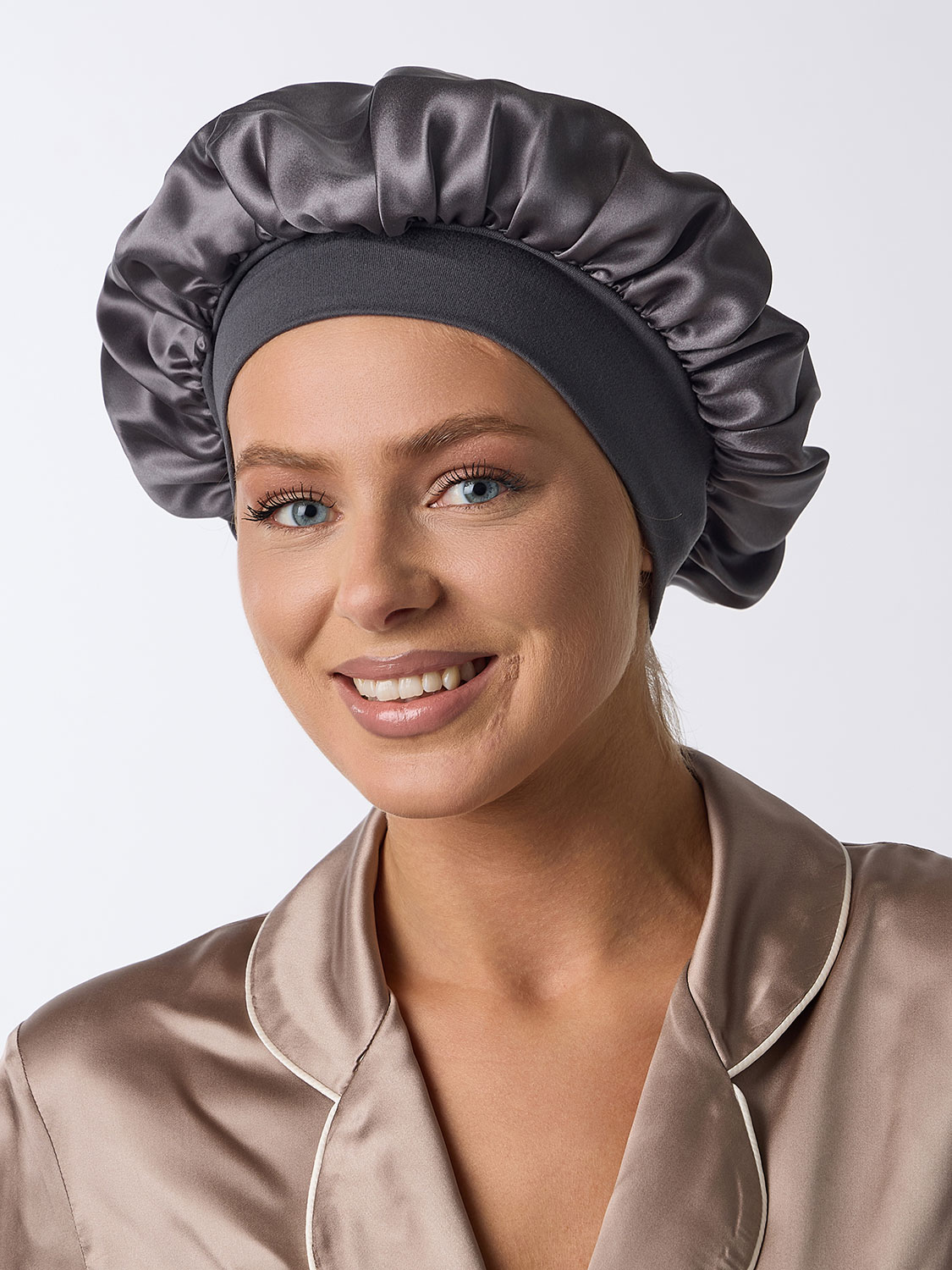 Шелковая шапочка для сна  графит
