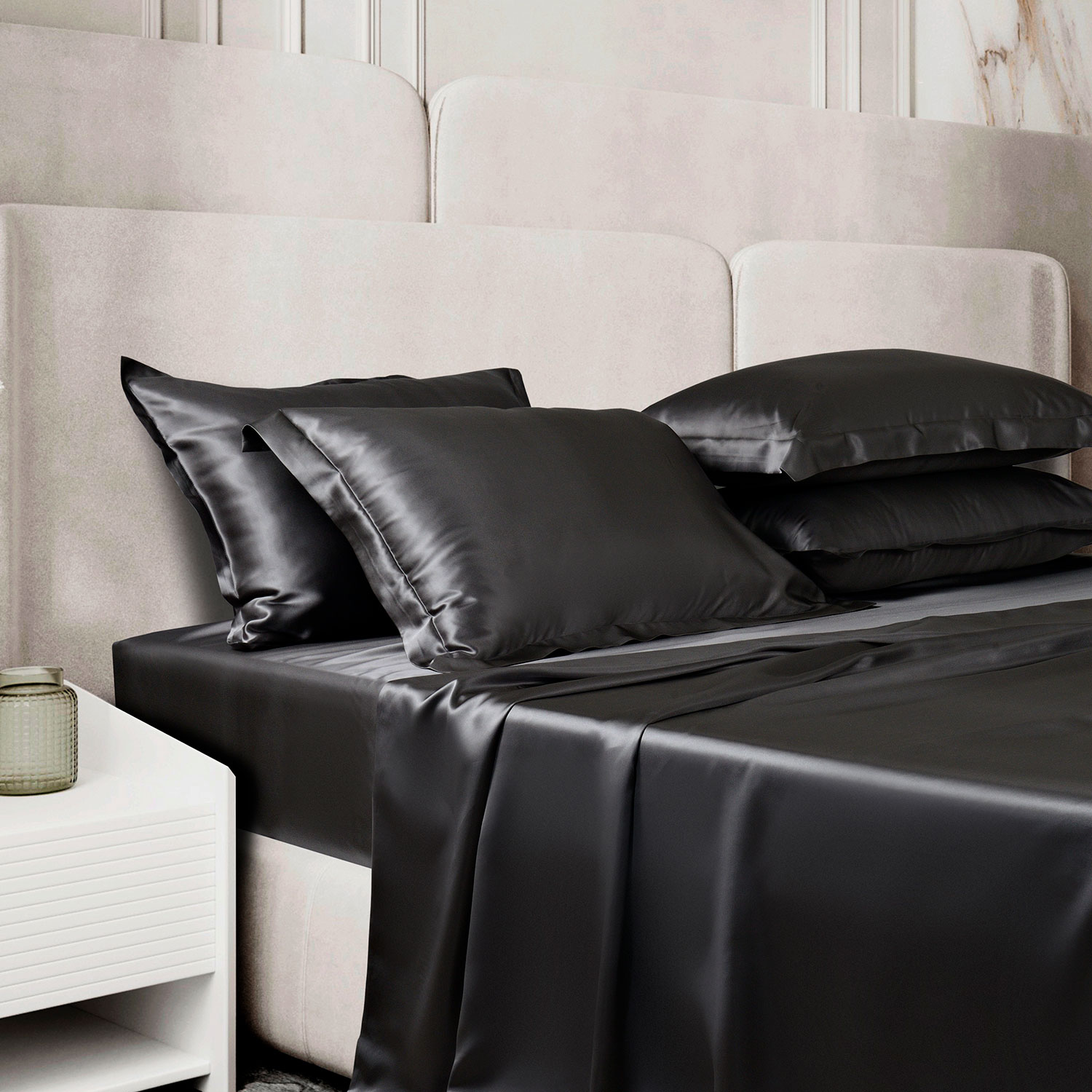 Шелковая наволочка "Shine" черная