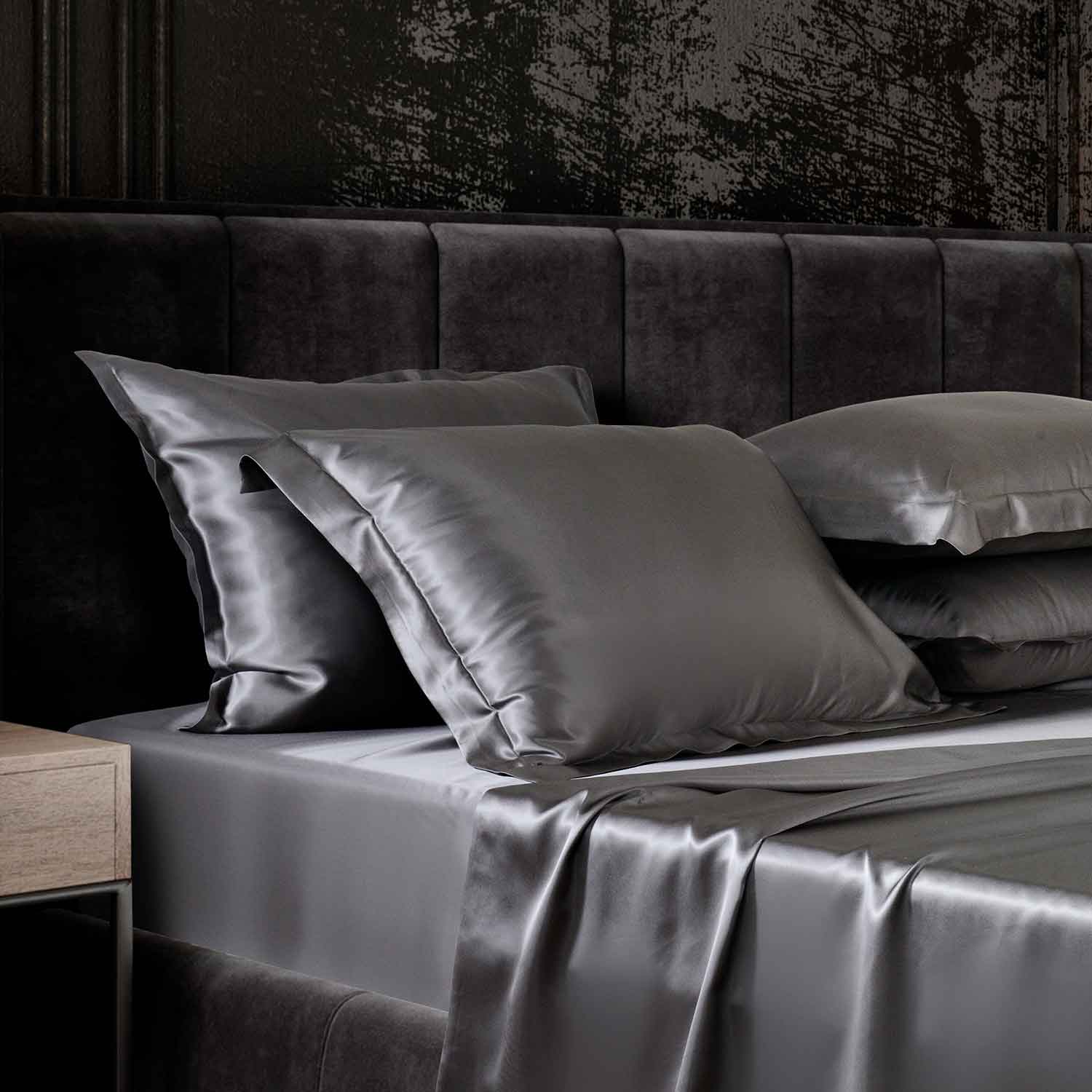 Шелковое постельное белье графит