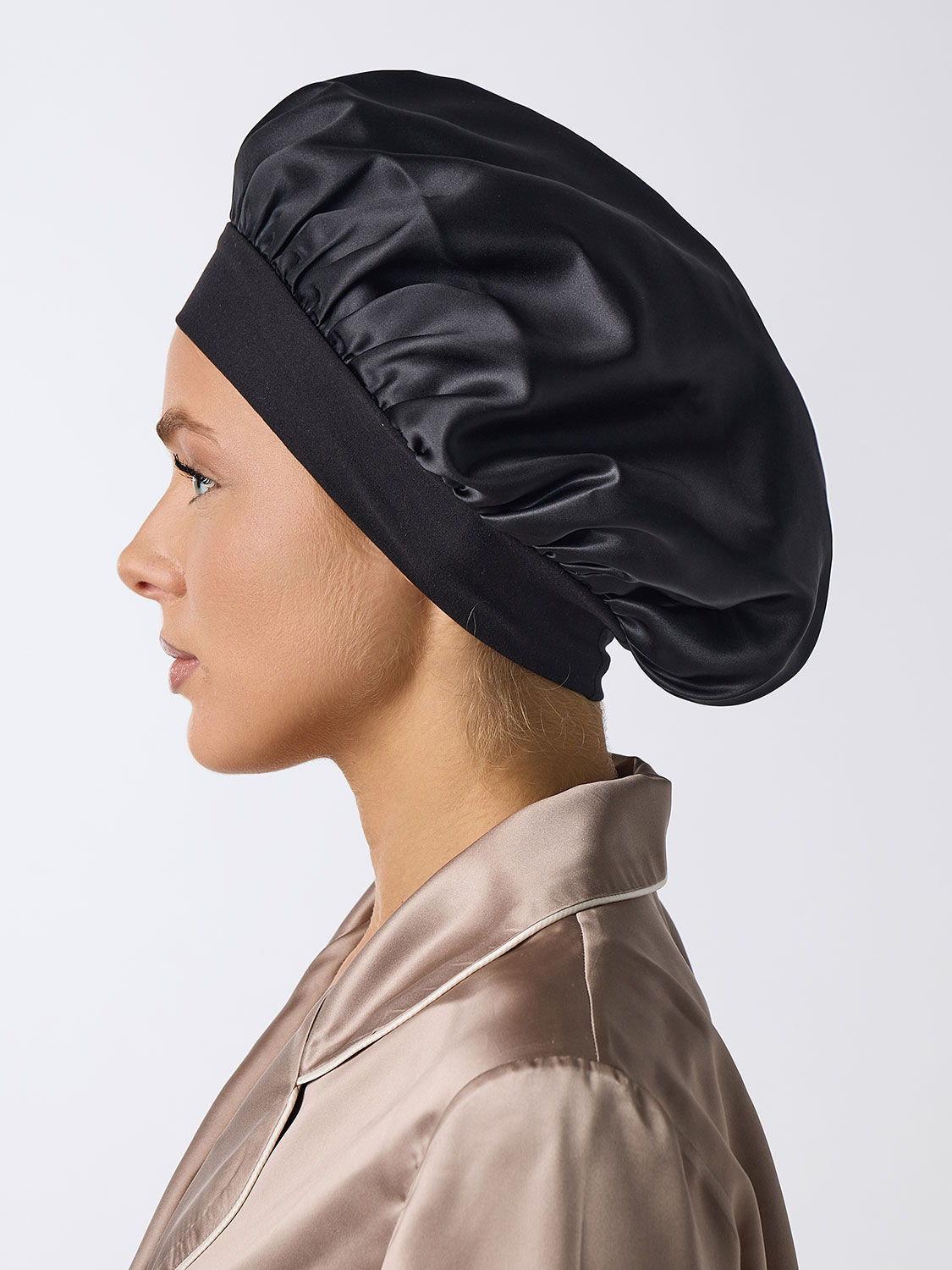 Шелковая шапочка для сна  черная