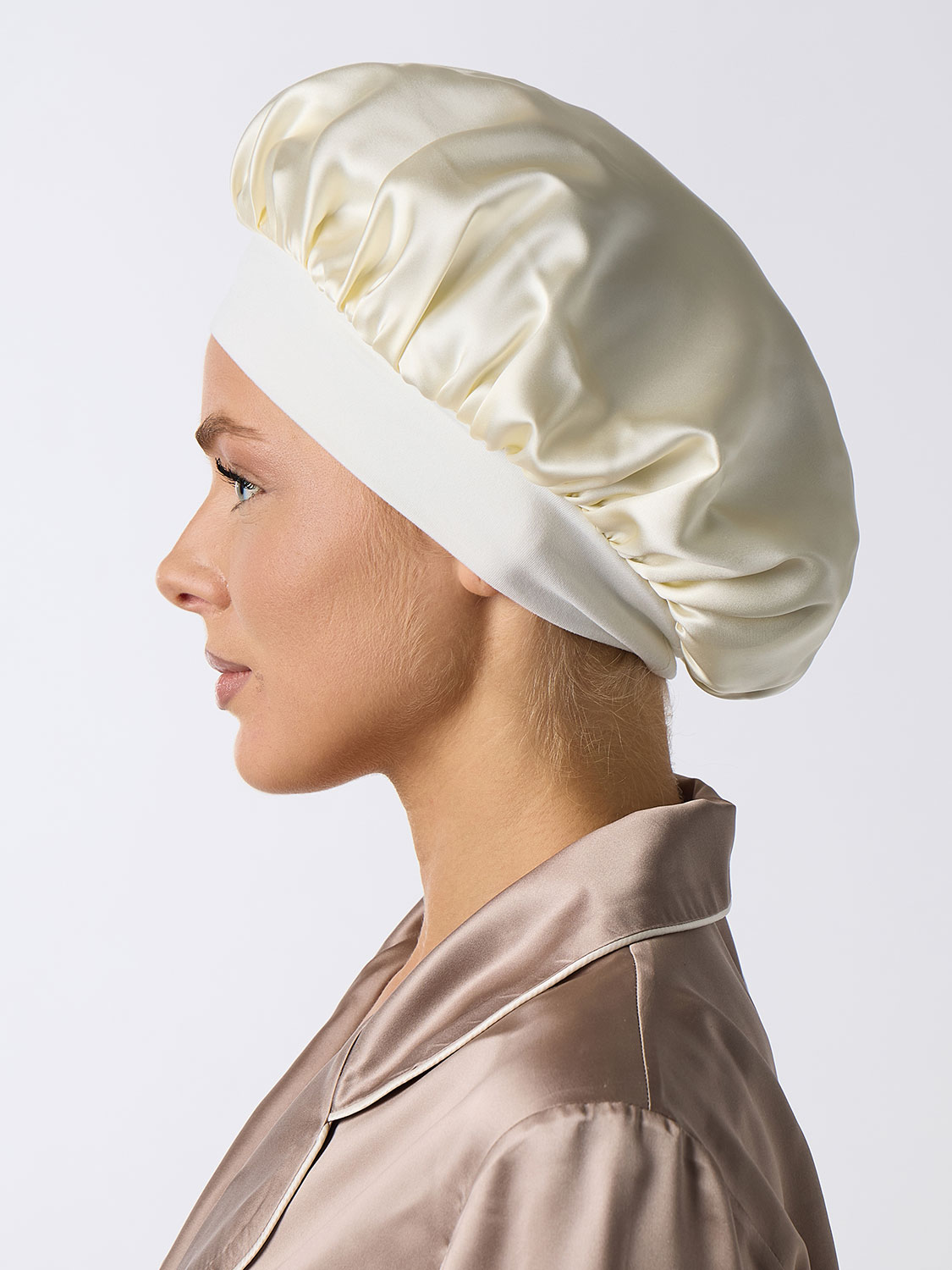 Шелковая шапочка для сна  слоновая кость