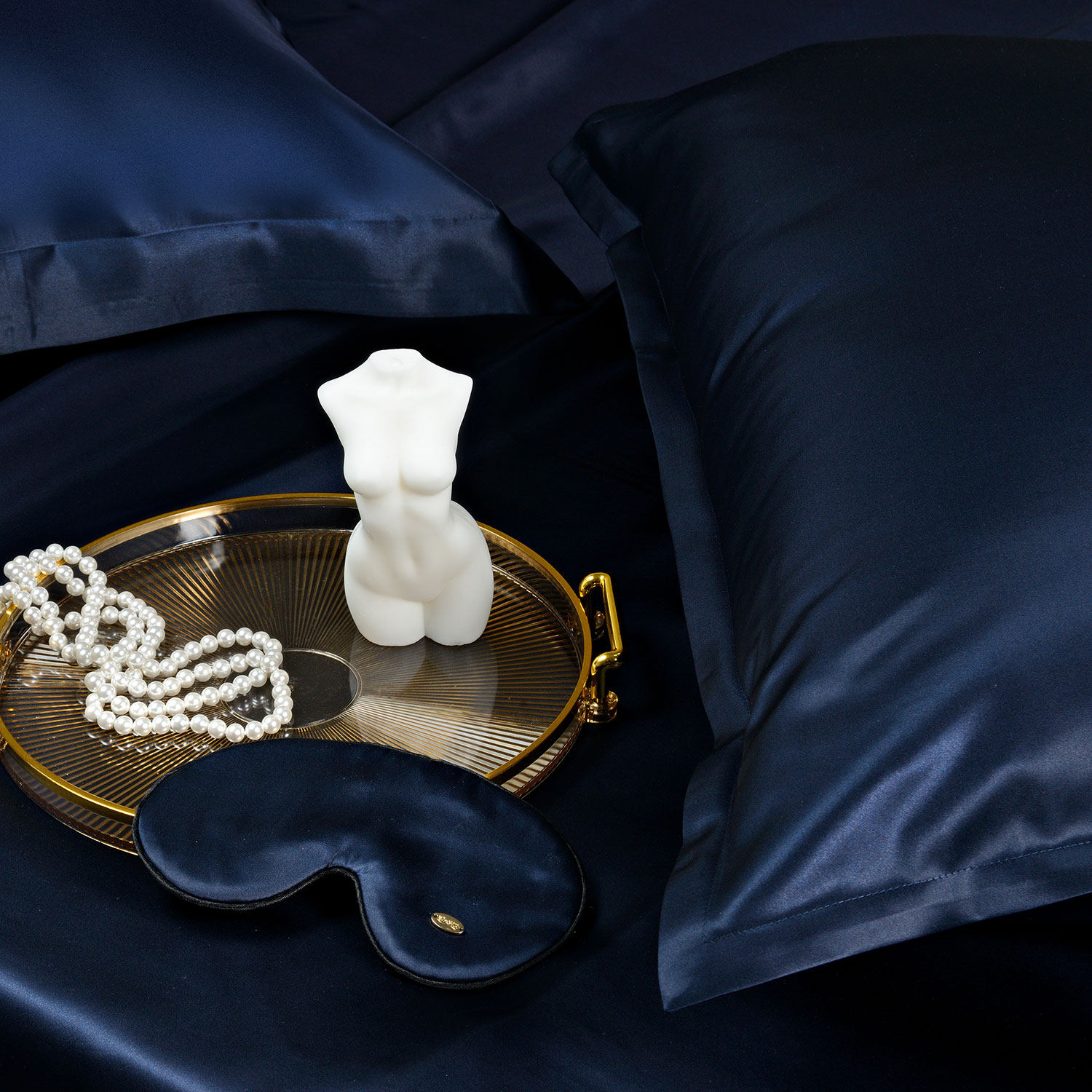 Шелковая наволочка "Shine" темно-синяя