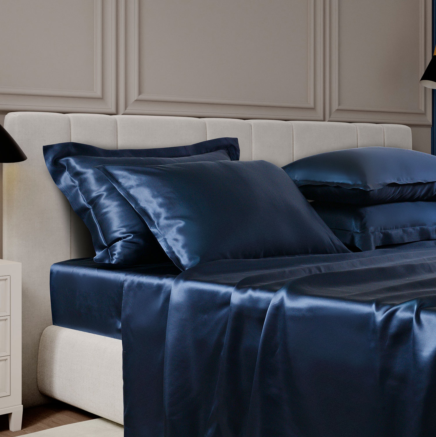 Шелковая наволочка "Shine" темно-синяя