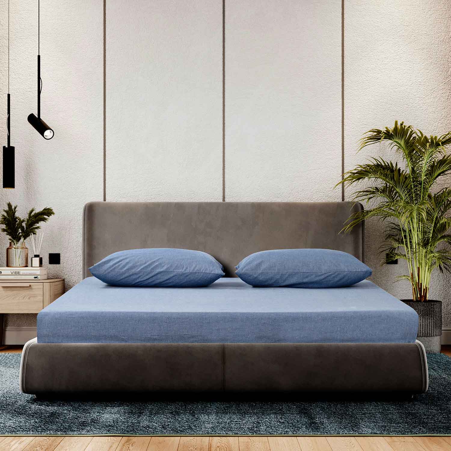 Простыня на резинке "Сканди" джинс