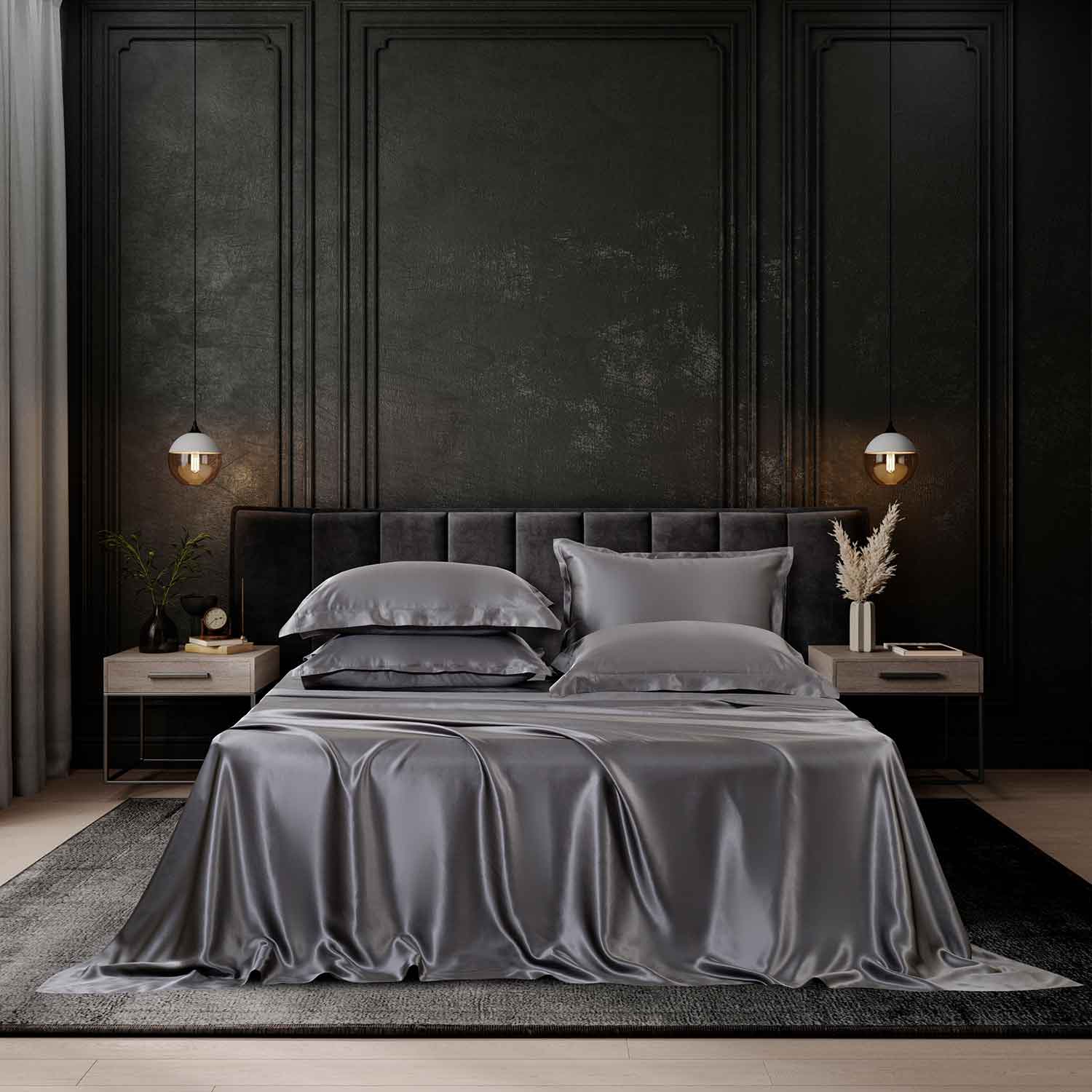Шелковое постельное белье графит