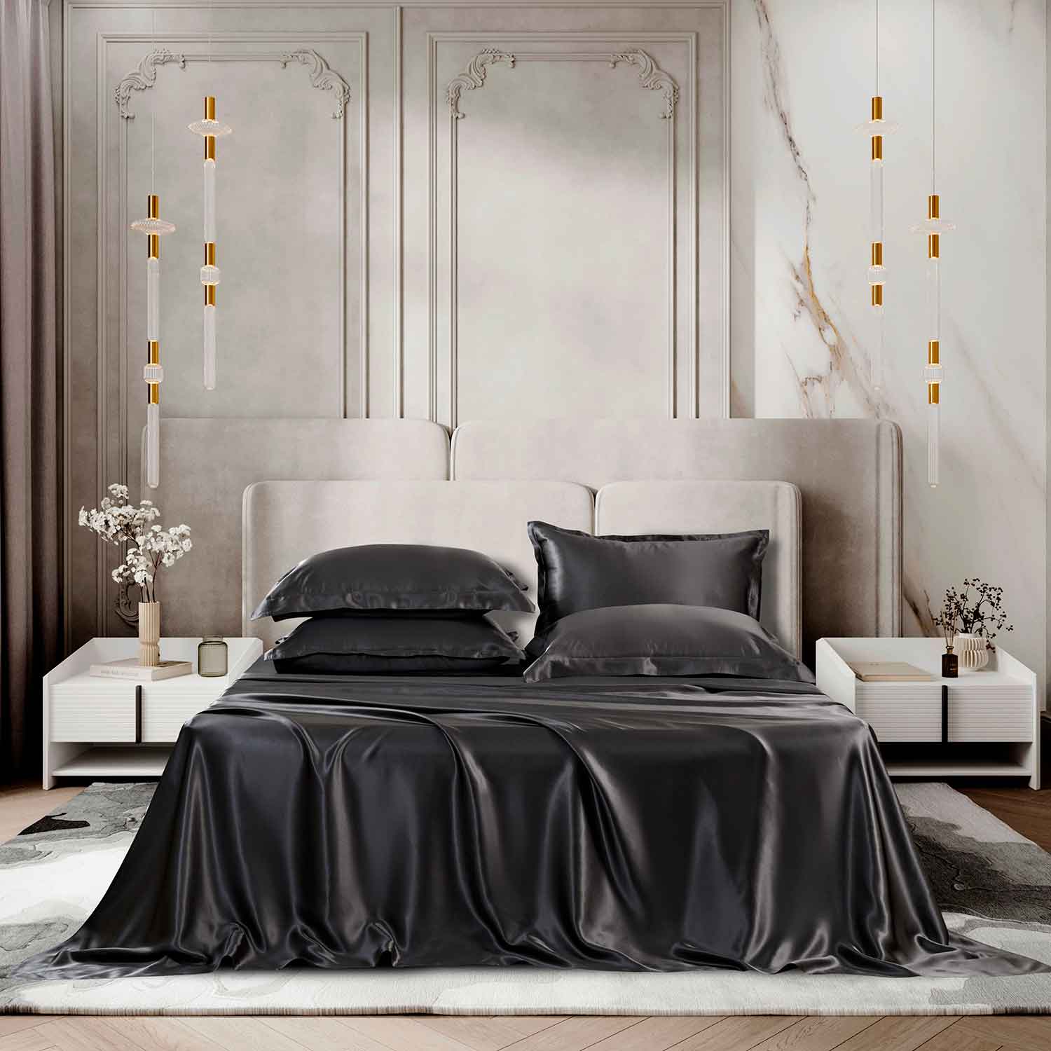 Шелковое постельное белье черное