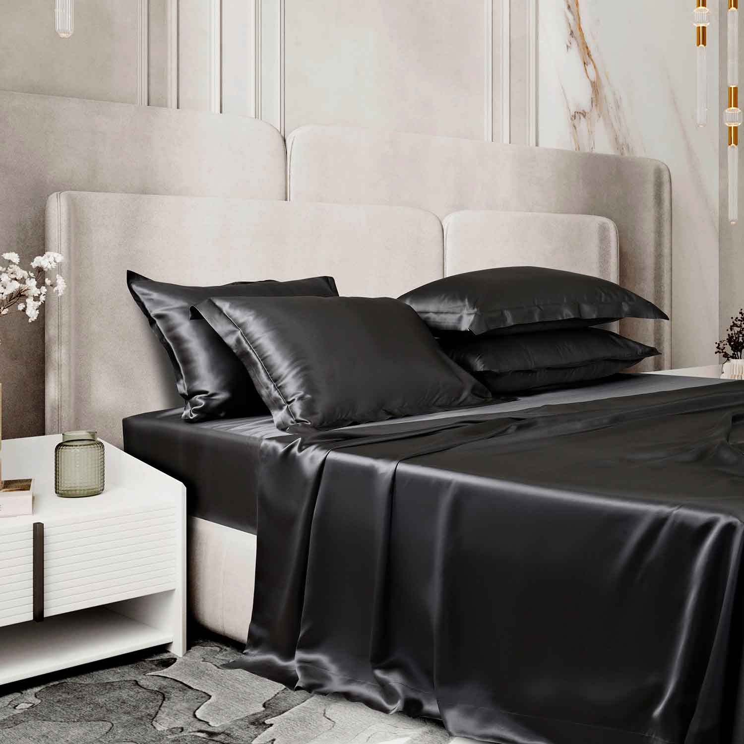 Шелковое постельное белье черное