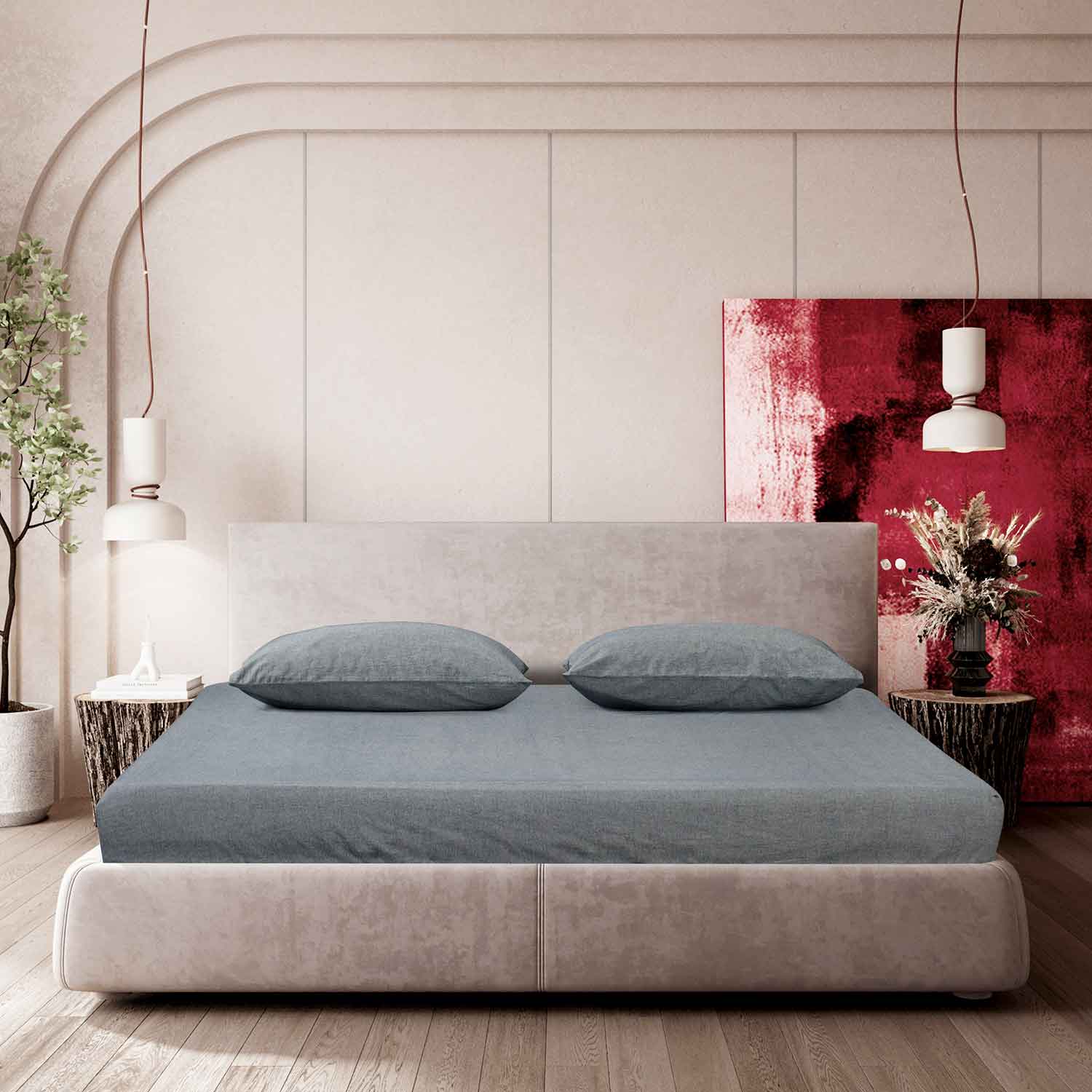 Простыня на резинке "Сканди" серая