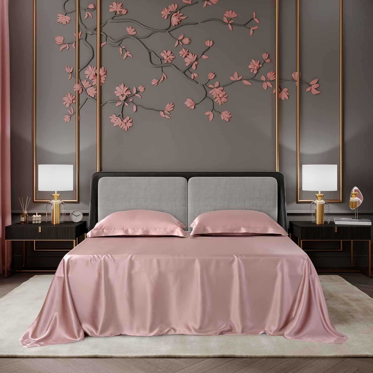 Шелковая простыня классическая дымчато-розовая