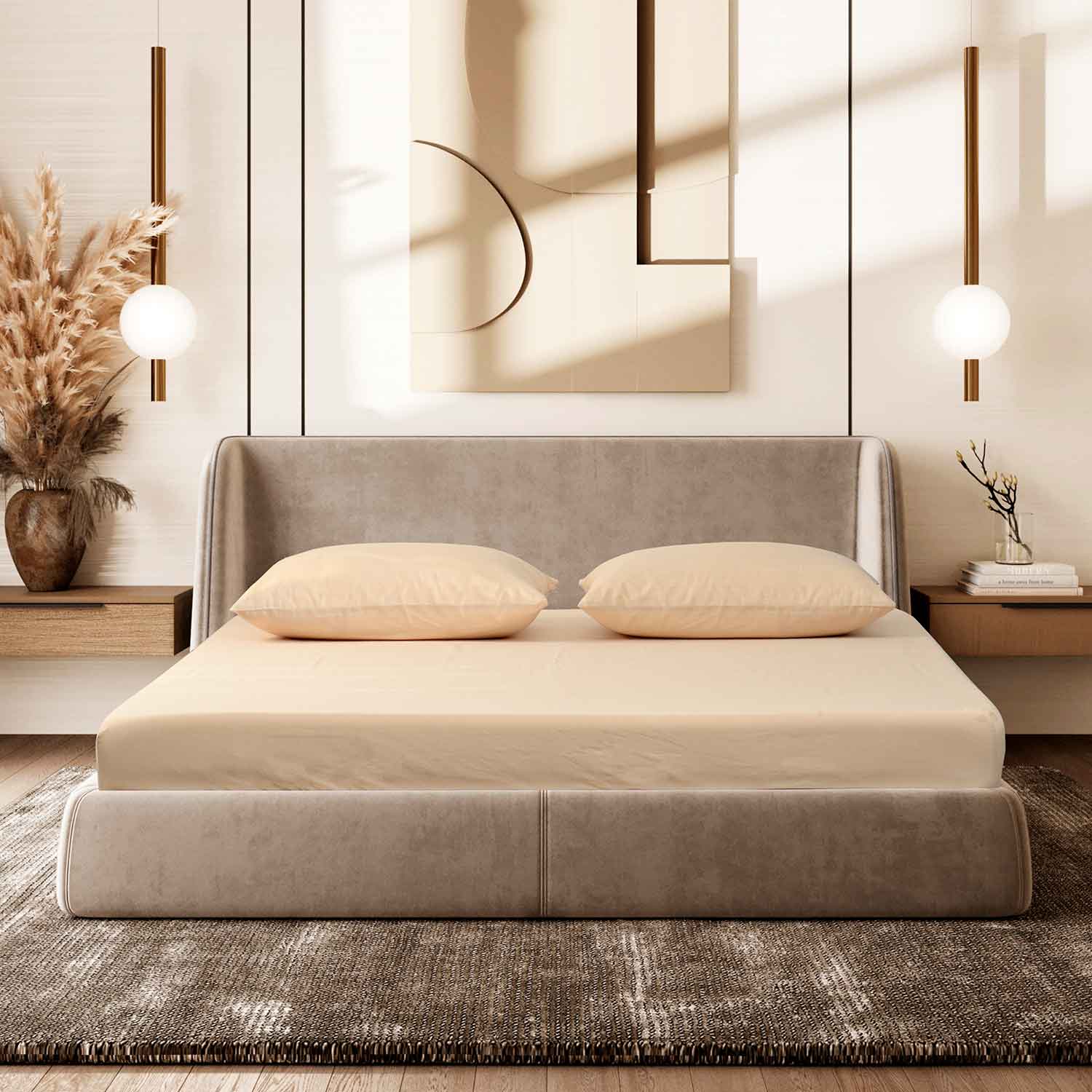 Простыня на резинке "Сканди" светло-бежевая