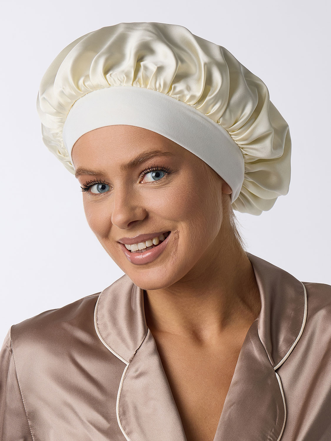Шелковая шапочка для сна  слоновая кость