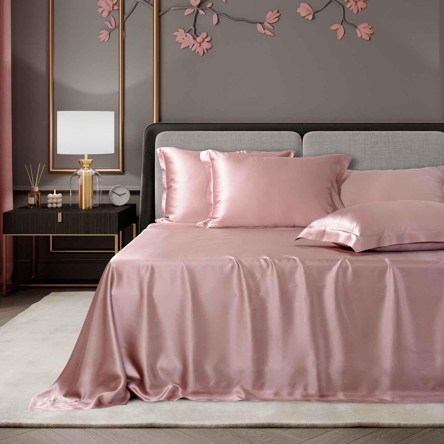 Шелковый пододеяльник дымчато-розовый 110х140