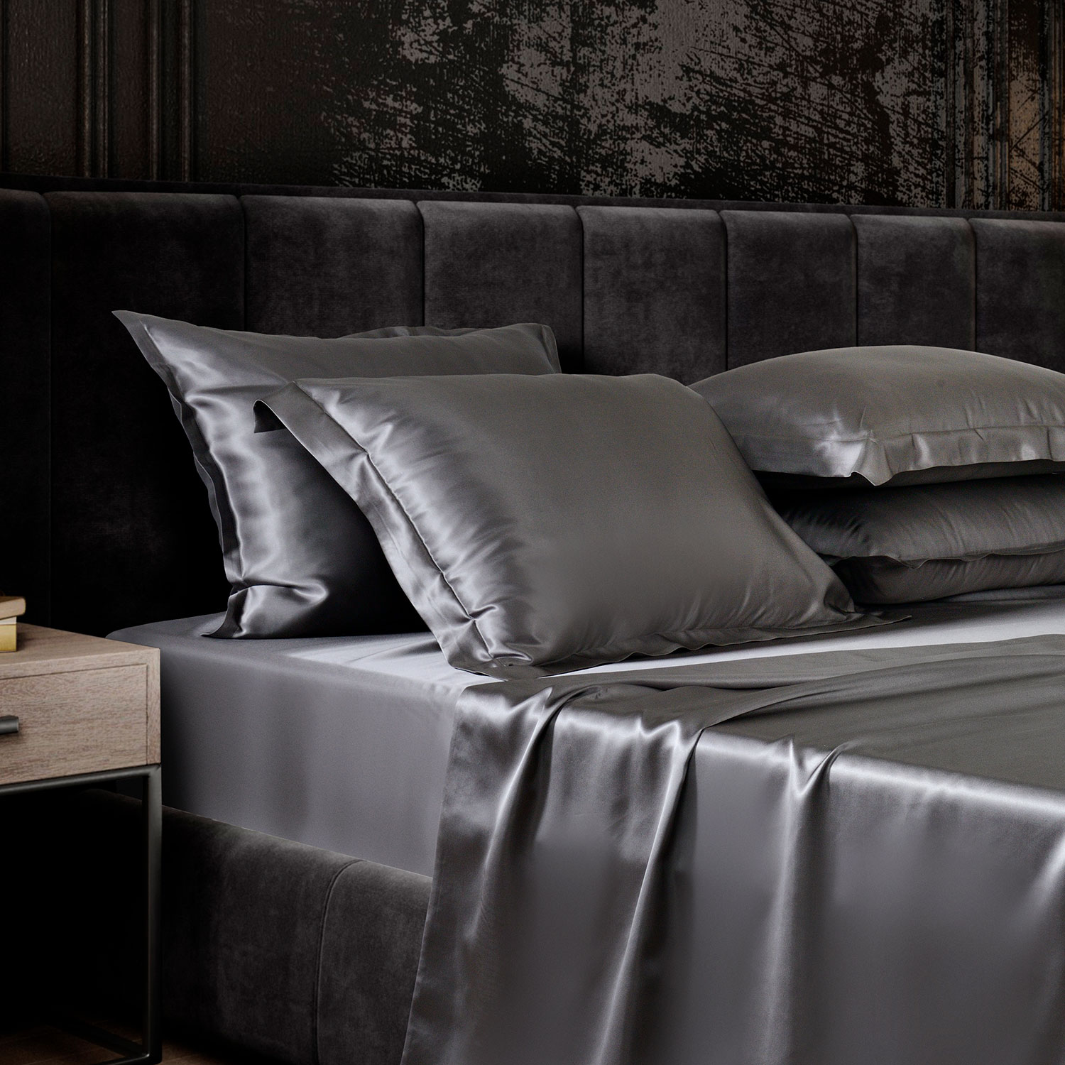 Шелковая наволочка "Shine" графит