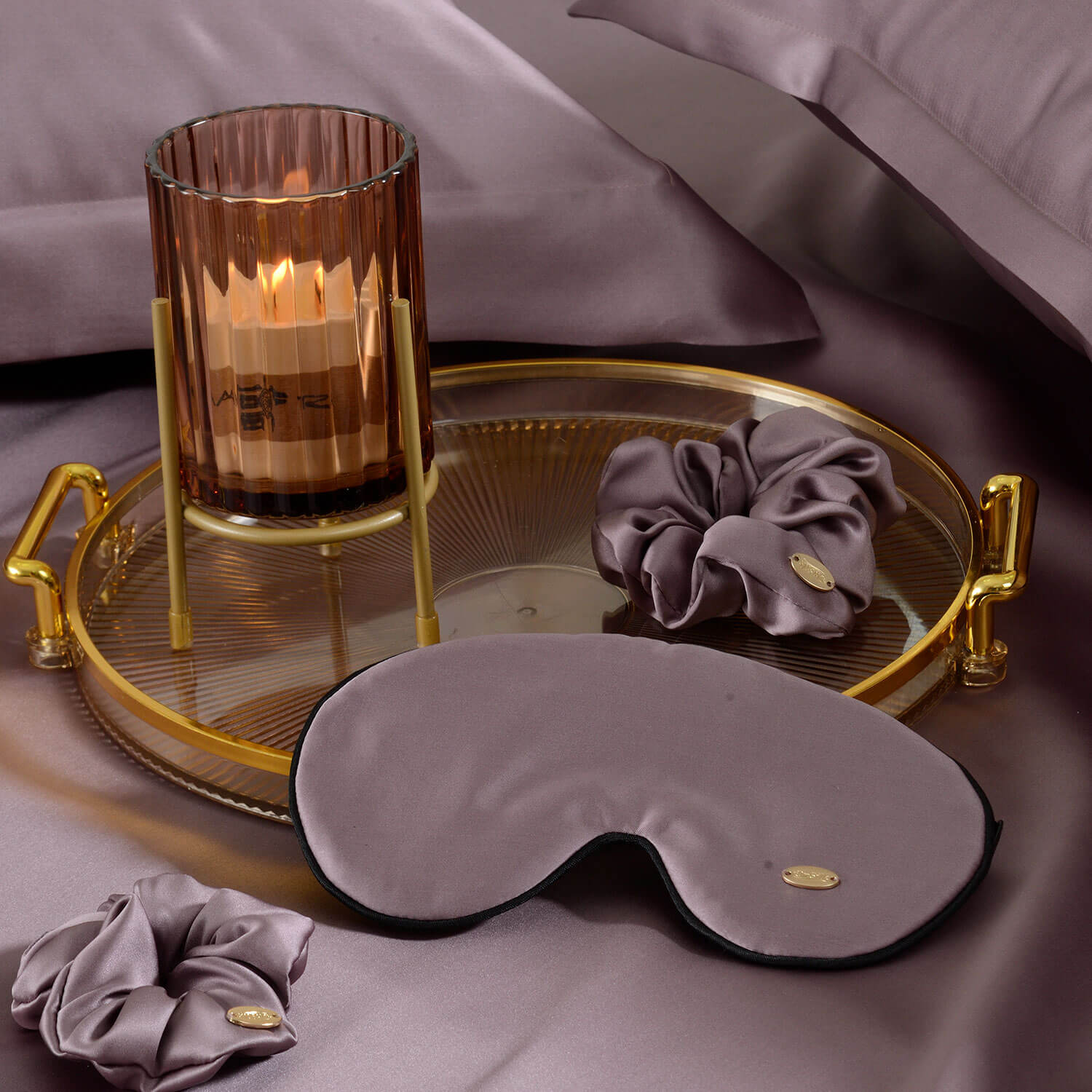 Дорожный набор с шелковой маской для сна "Relax" темный чертополох